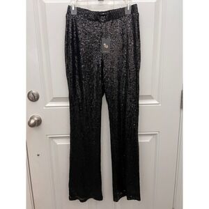 Sincerely Jules Black Sequin Wide Leg Pants High Waist Party Trousers Womens M